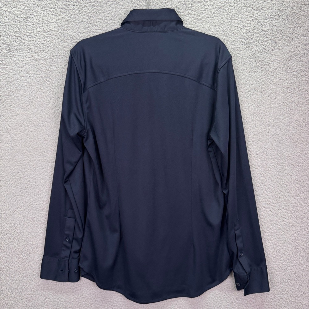Quince Shirt Mens M Navy Blue Commuter Stretch Pique Long Sleeve Button Preppy - Picture 3 of 10